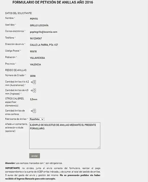 EJEMPLO FORMULARIO RELLENO PETICION DE ANILLAS