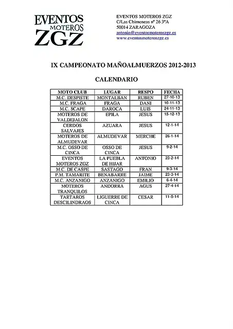 CALENDARIO ACTUALIZADO EL 10-8-13