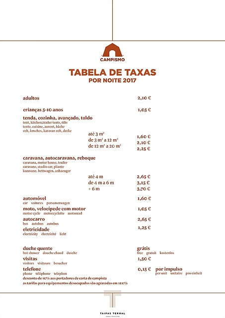 campismo tabela de taxas 2017 campismo tabela de taxas 2017