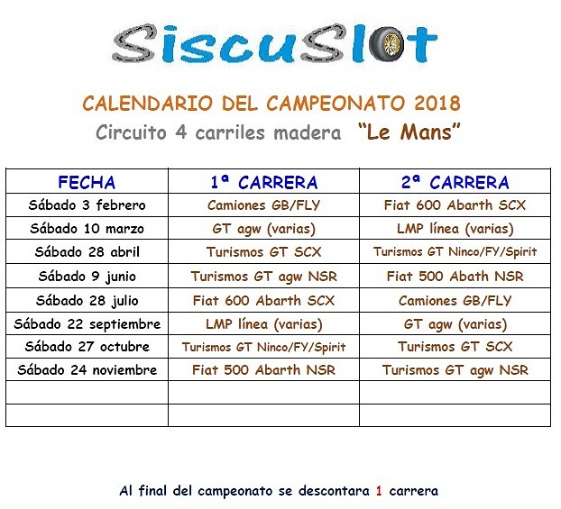 Calendario 2018 Circuito madera Le Mans Calendario 2018 Circuito madera Le Mans