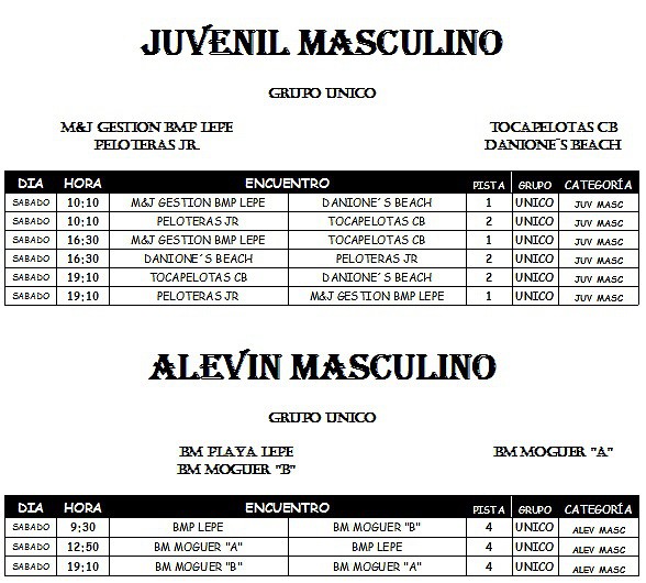 CALENDARIO JUVENIL Y ALEVIN MASCULINO