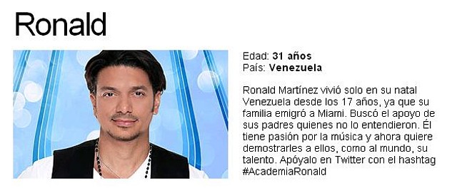 Ronald Martinez La Academia 2011