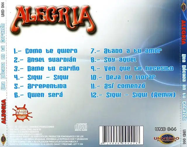 Alegria - Una Decada En Tu Corazon 1ra Edicion (2005) Trasera