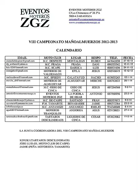 CALENDARIO VIII CAMPEONATO MA?OALMUERZOS