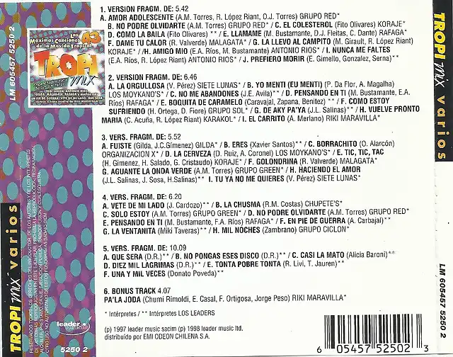 Leader Music - TropiMix 97 (1997) Trasera