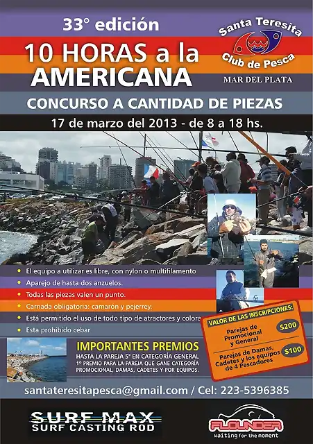 CLUB DE PESCA SANTA TERESITA PESCA A LA AMERICANA 2013 - 17 de marzo