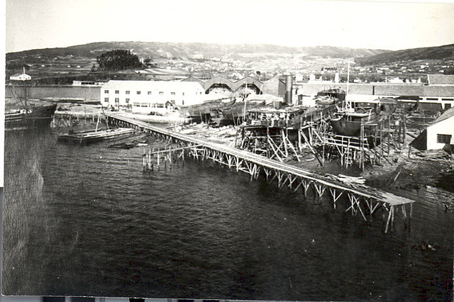 Vista de las gradas para buques de acero, 1947