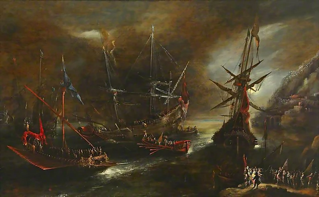 embarque de tropas espaolas.Andries van Eertvelt.National Maritime Museum.