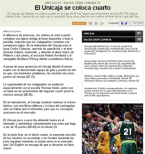 Unicaja contra Kalise por AS