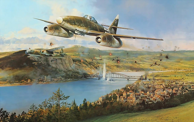 ataque al puente Ludendorff de los aviones a reaccin Me262 y bombarderos Arado AR 234 Blitz)