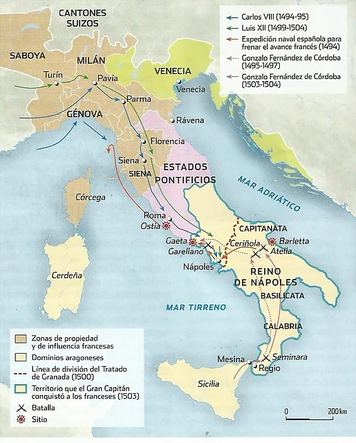 Mapa guerra en Italia.