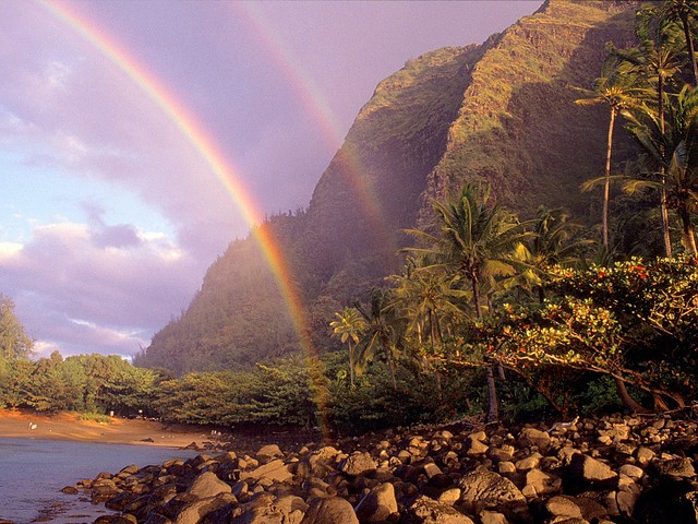 Double Rainbow, Kee Beach, Kauai, Hawaii Double Rainbow, Kee Beach, Kauai, Hawaii