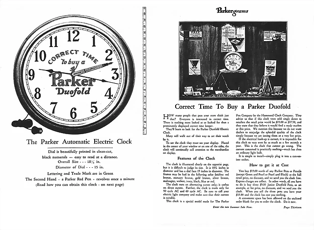 Parker Electric Clock from 1930 07 Parkergrams Parker Electric Clock from 1930 07 Parkergrams