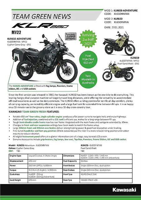 Kawasaki Team Green News_MY22 KLR650 ADVENTURE_KLR650_Jan 2021