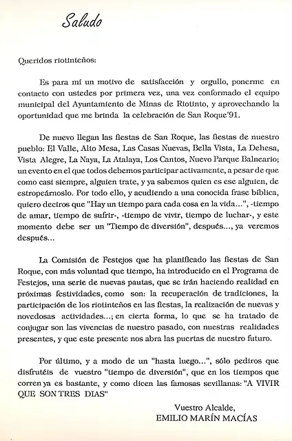 Programa S. Roque-Saluda alcalde 1991