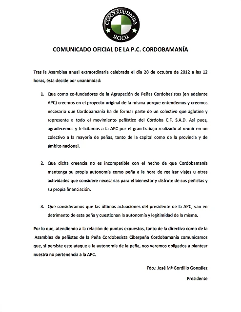 Comunicado Cordobamana
