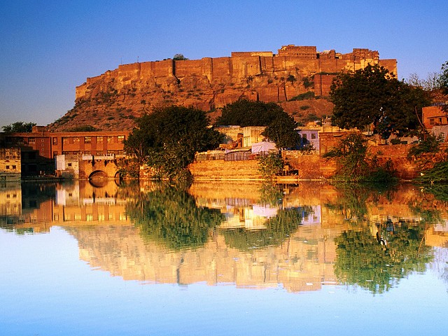 Fort Reflected in a Pool at Sunset, Jodhpur, Rajasthan, India Fort Reflected in a Pool at Sunset, Jodhpur, Rajasthan, India