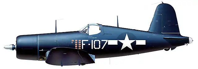 101. F4U-1D Corsair F-107 flown by 1st Lt Phillip C DeLong of VMF-224, MCAS Cherry Point, NC 1944