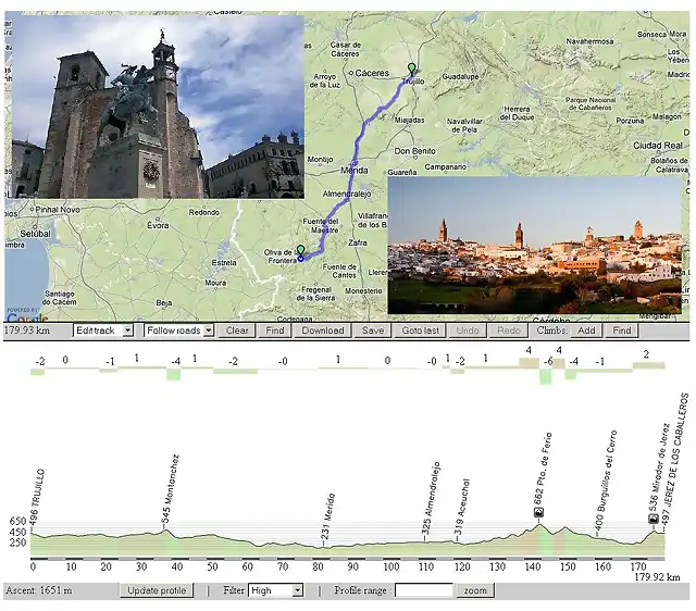 Trujillo - Jerez de los caballeros 180 km.