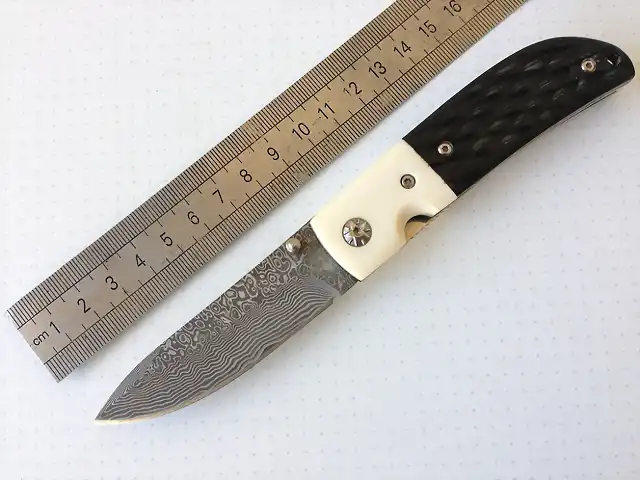 Unconventional-Handmade-Damascus-Folding-Exquisite-Knife-Black-Ox-Horn-White-Bone-Handle-DH005-Good-Choice-for