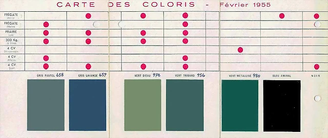Renault - Carte des Couleurs - fevrier 1955 Renault - Carte des Couleurs - fevrier 1955