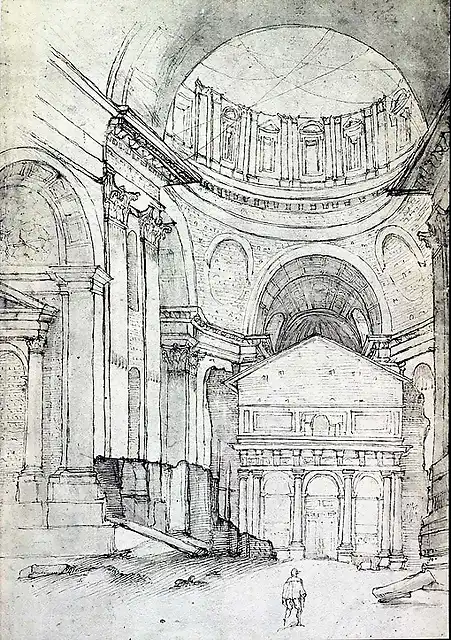Rome, St.Peter's Basilica, anonymous drawing of the crossing with Bramante's tegurio, 16th century_1