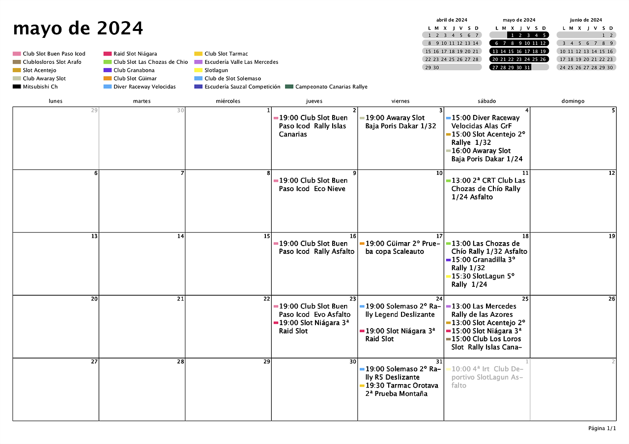 Calendario Slot de Mayo 2024