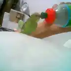 tomando agua de la botella