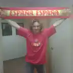 Posando para anuncio con playera de españa