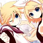 Konachan.com - 122124 blonde_hair blue_eyes blush headphones kagamine_len kagamine_rin ribbons short_hair tie vocaloid white wink