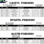 CALENDARIO CADETE,INFANTIL Y ALEVIN FEMENINO