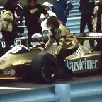 Jochen Mass being attended to by one of the Penthouse girls on the Grid Watkins Glen 1980