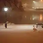 Copia de cisne en la nieve en Central Park