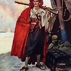 Pirata antillano con su tpico atuendo, armas y vituallas. Howard Pyle.