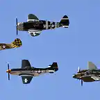 P-40-Warhawk-P-51-Mustang-P-47-Thunderbolt-P-38-Lightning-fly-in-formation