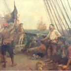 la tripulacion de un barco corsario divisa un navo. Bernard Finegan Gribble.