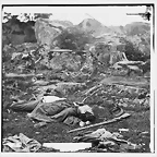 Dead confederate soldiers in The Devil's Den-Gettysburg July 1863