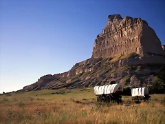 Eagle Rock and Wagons, Scottsbluff National Monument, Nebraska Eagle Rock and Wagons, Scottsbluff National Monument, Nebraska