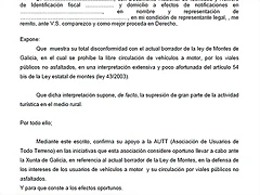 Carta de apoyo a la autt en galicia