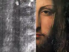 Rostro de Cristo en el manto y el pintura