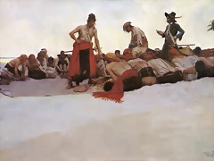 Cuadernos de dibujo. OR HOWARD PYLE El reparto del tesoro de los saqueos era repartido en partes preestablecidas entre la tripulacin,