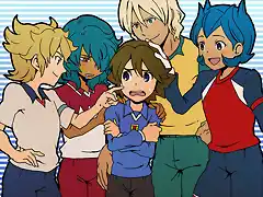 31224 - 5boys bjorn_kyle blond_hair blue_hair brown_hair dark_skin fideo_ardena green_hair inazuma_eleven mark_kruger rococo_ulpa