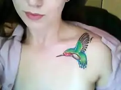 Colorful-Hummingbird-Tattoo-On-Girl-Collarbone