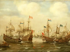 Contrato entre dos barcos de Espaa y Holanda.circa 1630, Pintura Cornelisz Verbeecq