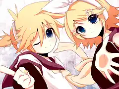 Konachan.com - 122124 blonde_hair blue_eyes blush headphones kagamine_len kagamine_rin ribbons short_hair tie vocaloid white wink