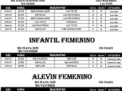 CALENDARIO CADETE,INFANTIL Y ALEVIN FEMENINO