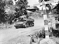 20-Stuart  light tank of and Indian cavalry regiment advancing toward rangoon.Apr 1945