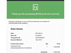 SiteGround Sales Receipt