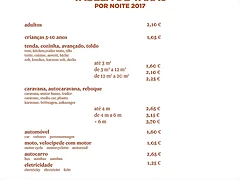 campismo tabela de taxas 2017