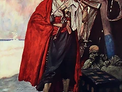 Pirata antillano con su tpico atuendo, armas y vituallas. Howard Pyle.